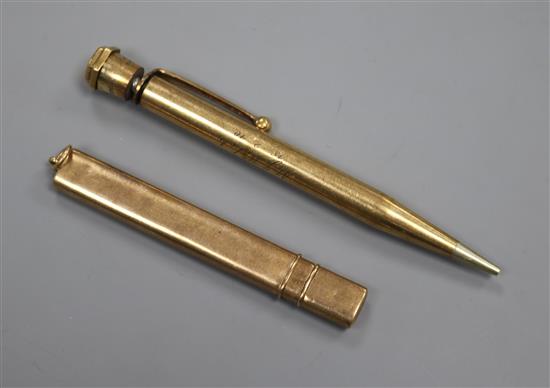 A 9ct gold Yard-O-Led propelling pencil and a another 9ct gold-cased pencil.